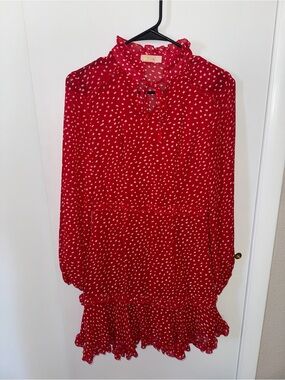 Red Ruffle Polka Dot Long-Sleeve Mini Dress